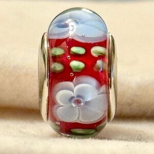 Red Floral Murano Glass charm fit Pandora bracelets